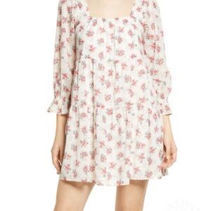 Trixxi Floral Long Sleeve Dress - White and Pink